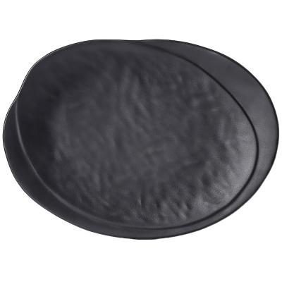 China Sustainable Custom Size China Factory Supply Creative Black Melamine Tableware Oval Sushi Hot Pot Side Dish Plate for sale