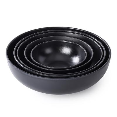 China Sustainable Factory direct sale melamine plastic black matte round Korean restaurant bibimbap rice noodle soup powder ramen bowl for sale