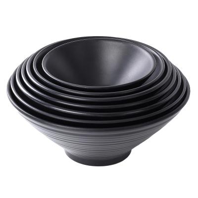 China Sustainable Hot sale melamine plastic black conical food Japanese restaurant soup noodles rice noodles dumpling ramen bowl matte for sale