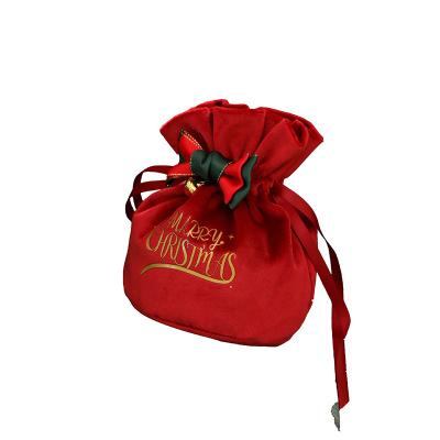 China Creative Cloth Christmas Gift Apple Velvet Bag Christmas Eve Candy Box Christmas Eve Fruit Flannel Drawstring Bag for sale