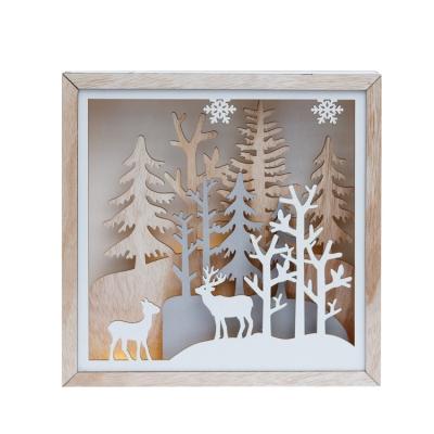 China Creative Art Crafts Christmas Accessories Wooden Deer Photo Frame Decoration Home Craft Room for sale