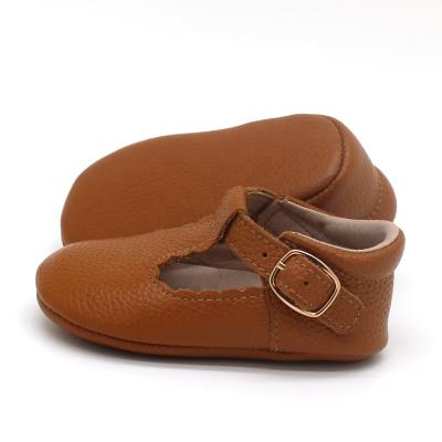 China Moccasin Gommino Brown Baby Shoes Girl 12months Mary Jane Genuine Leather Tbar Shoes for sale