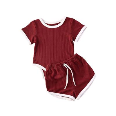 China Spandex / Cotton Fashion Two Pieces Cotton Ribbed Summer Newborn Baby Clothes for sale