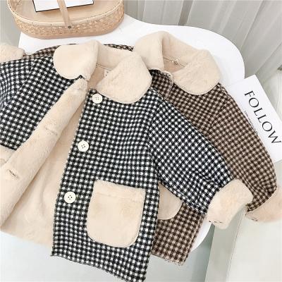 China New Style Foreign Children's Fashion Fur Collar Plaid Cotton Breathable Coat for sale