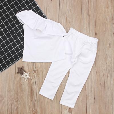 China Vintage Fashion Summer Children White One Shoulder Two Piece Suits Wholesale for sale