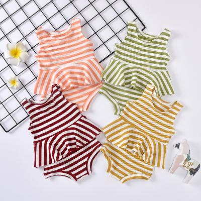 China Fashion QUICK DRY 2 Piece Stripe Cotton Newborn Baby Clothes Sets Wholesale for sale