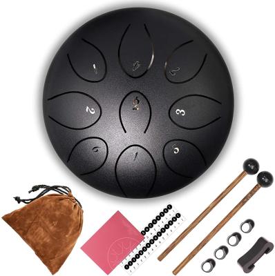 China Iron Tongue Drum 9-Note 6-Inch Steel Handpan Drum With Travel Bag Drumstick Suitable For Yoga Meditation Iron Material for sale