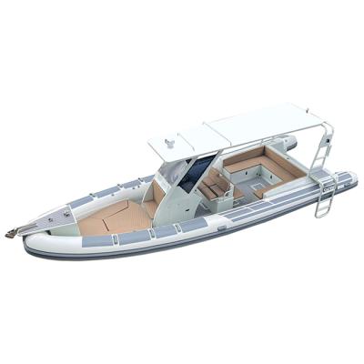 China Durable Luxury Folding Bed With T Top 29ft Aluminum Hull RIB860 Hypalon/PVC Inflatable Boat for sale