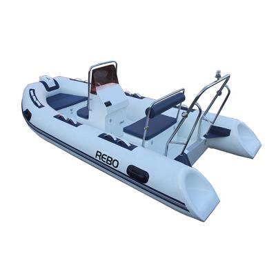 China Luxury 13ft Double V Fiberglass Inflatable Boat RIB390 Orca Hull Rigid Hypalon Oar For Sale for sale