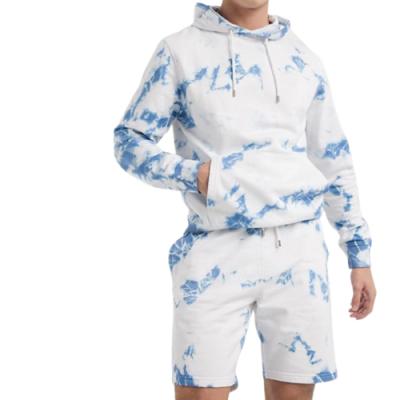 China Breathable Custom Tie Dye Long Sleeves Tracksuits Hooded And Short Mens Set Two Piece Set for sale