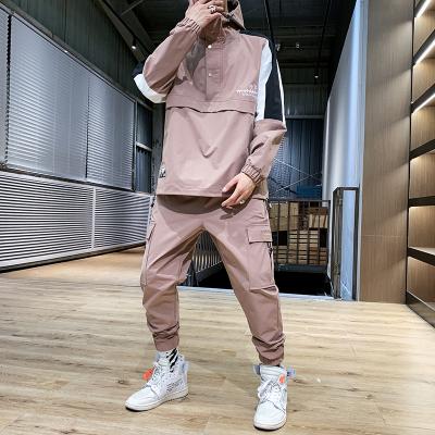 China Breathable Tracksuit Set Men's Spring Autumn Sportswear Suit Hooded Breeches Patchwork Sweatshirts Set For Men for sale