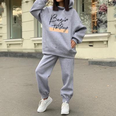 China Anti-pilling Letter Printed Tracksuit Womens Hooded Oversized Fleece Suit Female Long Sleeve Sports Pants Set for sale