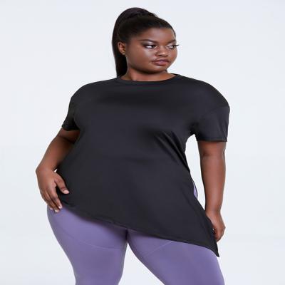 China Breathable Loose Quick-Drying T-shirt Women Side Split Yoga Shirt Female Backless Fitness Plus Size Gym Sport T-shirt for sale