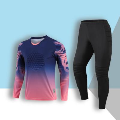 China Fabric: 100% Polyester Breathable Adult Soccer Goalie Jersey Set Mens Customize Goalie Uniform Set Sponge Pad Goalie Shirt Pants Shorts for sale