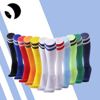 China Quick-drying manufacturer Wholesale football anti slip thumps breathable logo knee high men and children football sports customized socks for sale