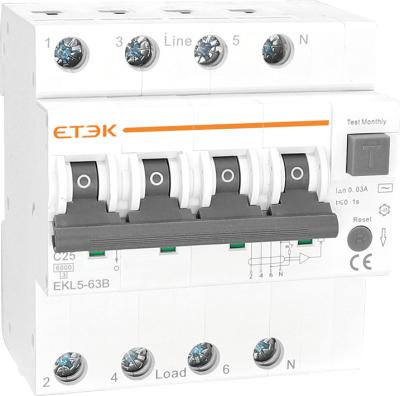 China ETEK TYPE EKL5-63B 1P+N B40A 30mA 240V 50/60Hz B RCCB with overload output 6KA for sale