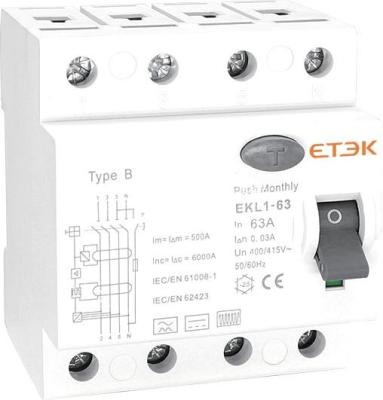 China Ev Charger ETEK EKL1-63B -3N63300 10KA B RCCB for sale