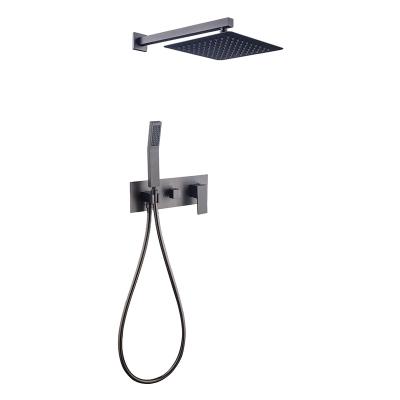 China Without Sliding Bar Certificate Luxury Black Hidden Bathroom Shower Faucet Rain Shower Set for sale