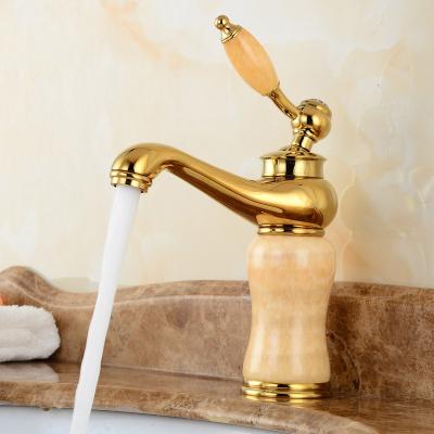 China Metered Faucets Deck Mounted Gold Jade Painting Cold Hot Basin Single Lever Faucets Gold Plated Basin Mixer Jade Faucet for sale