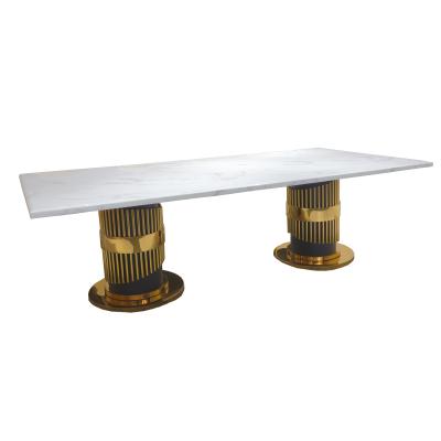 China Extra Long Luxury Marble Stone Metal Stainless Steel Leg 10 Seat Top Dining Table Sets for sale