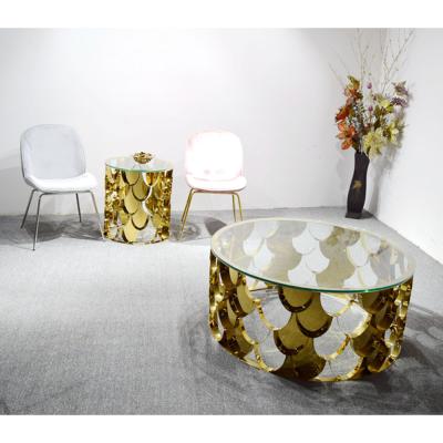 China C21 Metal Cozy Gold Glass Top Coffee Table for sale