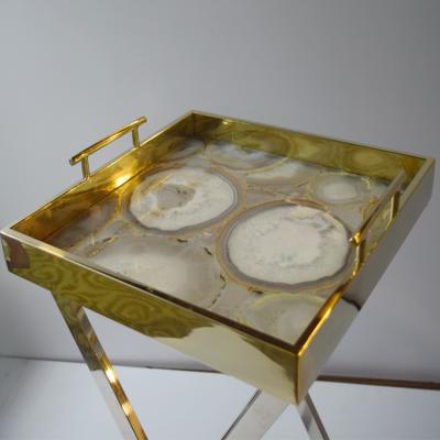 China Agate Gold Agate Hotel Restaurant Coffee Serving Tray Stainless Steel for sale