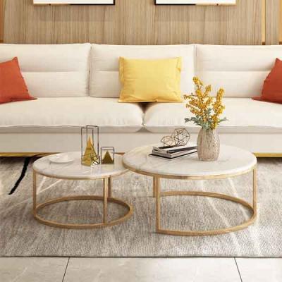 China C8228 Contemporary Golden Marble Top Coffee Table And Furniture 2 End Table Set for sale