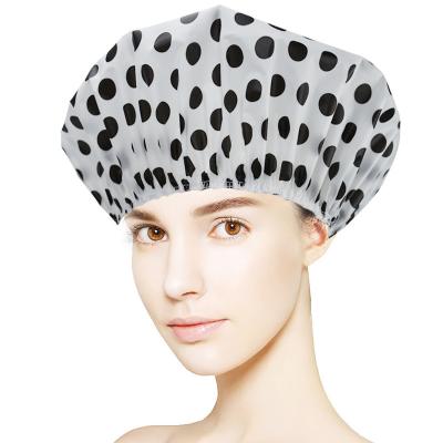 China Pastoral Wave Point Shower Cap Waterproof To Thicken Hair Salon High Quality Elastic For Women Bath Cap Hair Cap Bathroom Products for sale