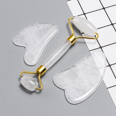 China 100% Natural Eco-friendly Crystal Jade Gua Sha Tool White Jade Roller Stone Face Massage for sale