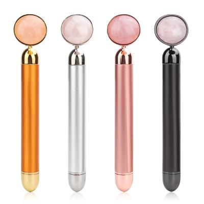 China Facial Stick Jade Roller Vibration Skincare Anti-Puffiness Gemstone Massage Beauty Bar Roller Face Massager for sale