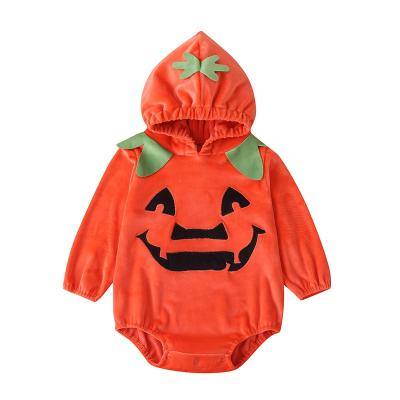 China 2021 Halloween Girl Boy Romper Long Sleeve Pumpkin Kid Winter Orange Color Breathable Hooded Baby Clothes for sale