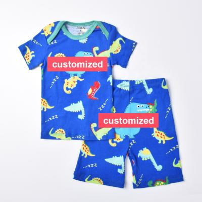 China Wholesale Breathable 2 Piece Kids Boys Girls Cartoon Print Cartoon Customized Short Sleeve Baby Clothing T-shirt Pants Sets Newborn Clothes for sale