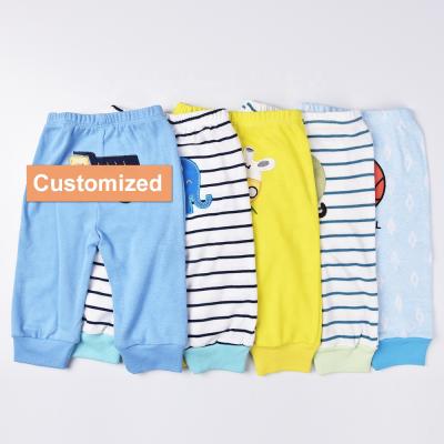 China Breathable In - Stock Cotton Cartoons Long Pants Wholesale Custom Soft Elastic Newborn Baby Pants for sale