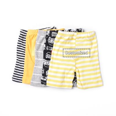 China Breathable Wholesale Customized Logo Printed 100% Cotton Newborn Baby Rib Pants Baby Boy Shorts Summer Shorts For 0-2 Years for sale