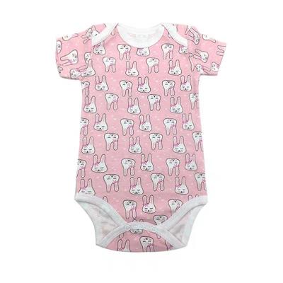 China Factory Price Cozy Pink Rabbit Pattern Infant Clothes Baby Romper Short Sleeve Cotton For Babies for sale