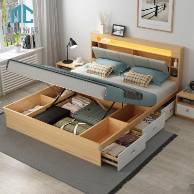 China Comfortable Modern Wooden Beds Multifunctional Leather Tatami Bed With Lift Storage Tatami Bed for sale