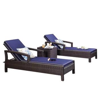 China Waterproof/Fireproof Aluminum Beach Rattan Pool Sun Sofa Bed Waterproof Heat Resistant/UV Resistan Comfortable Leisure With Cushion for sale