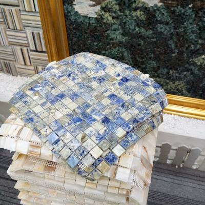 China Natural Stone Circle Parquet Blue Granite Round Mosaic Slabs With Mesh-back for sale