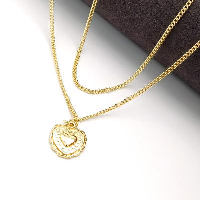 China New Vintage Multi Layer Gold Heart Pendants Necklaces For Women Choker Necklace Flat Heart Snake Chain for sale