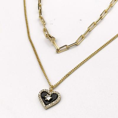 China New Vintage Multi Layer Gold Heart Pendants Necklaces For Women Choker Necklace Flat Heart Snake Chain for sale