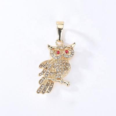 China New Design Romantic Hips Hop Gold Tone Full Cubic Zirconia Owl Shape Necklace Micro Pave Zircon CZ Shaped Animal Owl Necklace for sale