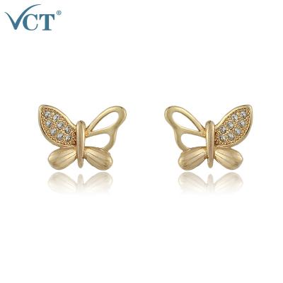 China Fashionable Wholesale Fancy Gift Stud Butterfly Gold Plated Earrings Fringe For Woman for sale