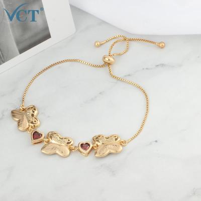 China 2020 Fashion Design Wholesale CLASSIC 18k Gold Plated Micro Pave Butterfly CZ Charm Adjustable Chain Bracelet for sale