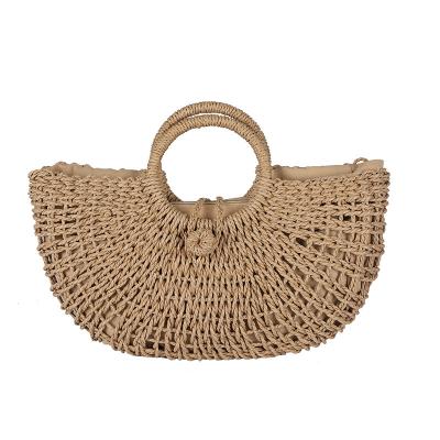 China 2022 Fashion Wholesale Women's Handmade Woven Straw Toto Bag Straw Basket Bag Bohemia Beach Handbag Circle Rattan Bag for sale