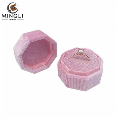 China Luxury Wholesale Velvet Jewelry Package Customer Vintage Octagonal Jewelry Trinket Box Colorful Octagonal Ring Box for sale