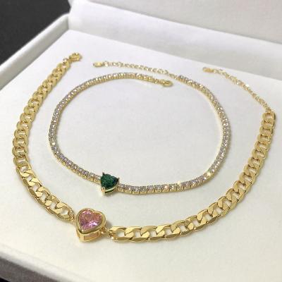 China Hiphop New Arrival Thick Gold Plated Cuban Link Heart Charm Necklace Jewelry Choker Woman Necklaces Jewelry for sale