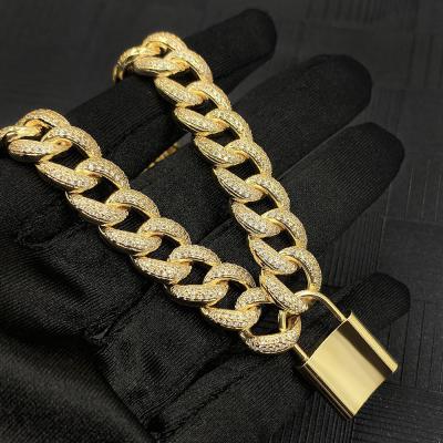 China Wholesale Hiphop Fashion Cuban Link Chain Layered Gold Plated Necklace Padlock Pendant Statement Lock For Women for sale