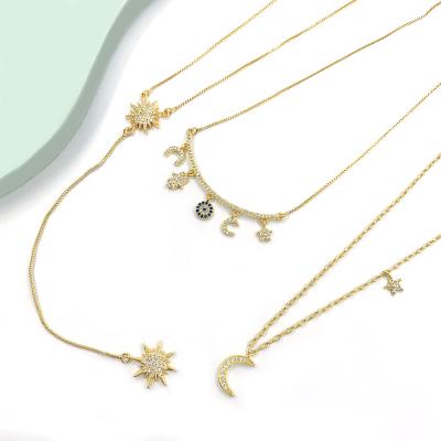 China Wholesale Hand Punk Thin Chain Charm Moon Star Necklace Elegant Evil Eye Necklaces For Women Gold Plated for sale