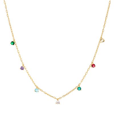 China Hiphop Women Fashion Summer Gold Plated Colorful Rainbow Zircon Dangle Charm Necklace Jewelry Charm for sale