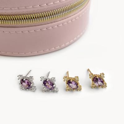 China FASHIONABLE Female Purple Cute Zircon Diamonds Stud Earrings Female Gold Glitter Silver Jewelry for sale